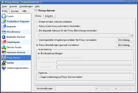 Linux - Proxy-Einstellungen im KDE-Kontrollzentrum