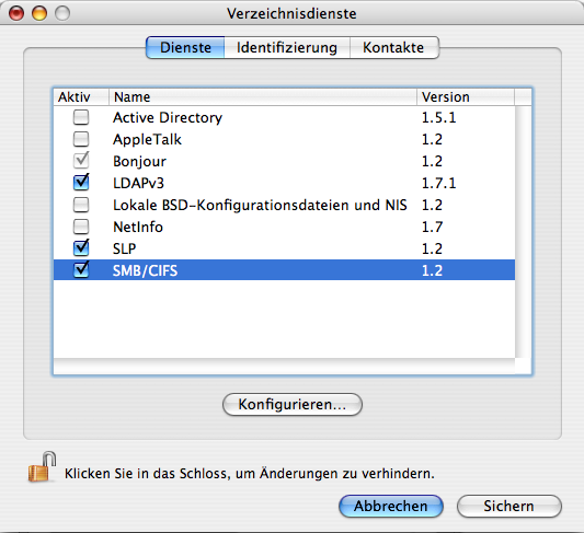 Mac OS X - Verzeichnisdienst - SMB