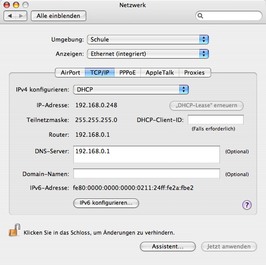 Mac OS X - automatische IP-Adresse mit DHCP