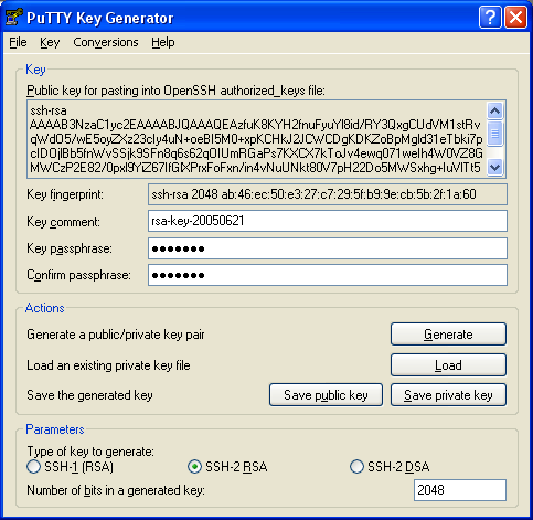 Windows - Zugangsschlüssel erzeugen mit PuTTYgen
