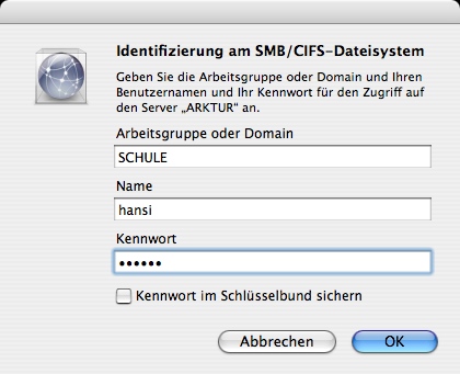 Mac OS X - Anmeldung am SAMBA-Server (3)