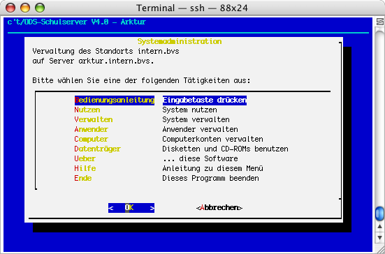 Mac OS X - Servermenü sysadm im Terminal
