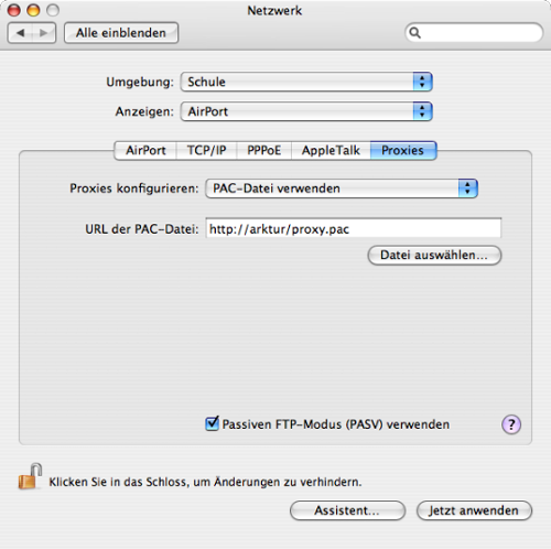 Mac OS X - automatische Proxy-Konfiguration