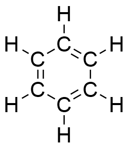 ausführliche Strukturformel des Moleküls Benzol mit der Summenformel C6H6